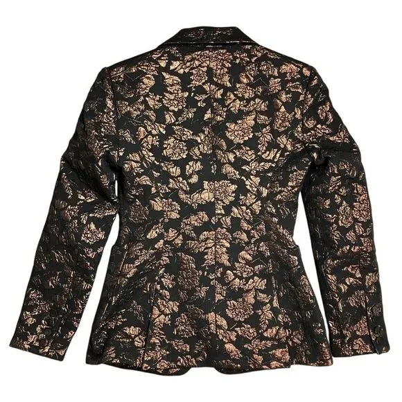 Tanya Taylor Blazer 2 Bronze Black Floral Jared Brocade Metallic Artsy Party - Picture 13 of 16